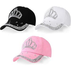 3Pcs Rhinestone Women Baseball Caps Adjustable Cotton Denim Sun Hat